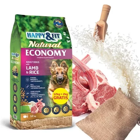 Happy Fit Natural Economy Adult with Lamb and Rice 12+2kg ajándék
