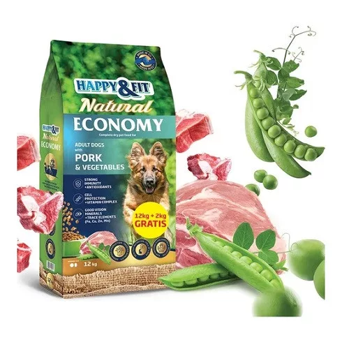 Happy Fit Natural Economy Adult with Pork and Vegetables 12+2kg