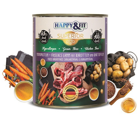 Happy&Fit Superior Dog Konzerv Friss Bárányhús S.répával burgonyával 400g