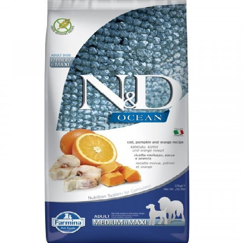 N&D Dog Ocean tőkehal, sütőtök&narancs adult medium/maxi 12kg