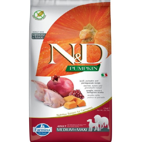 N&D Pumpkin Dog fürj sütőtök gránátalma adult medium maxi 12kg